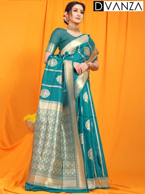 Stunning SEA Green Amazing Lichi Soft Silk saree dvz0003542