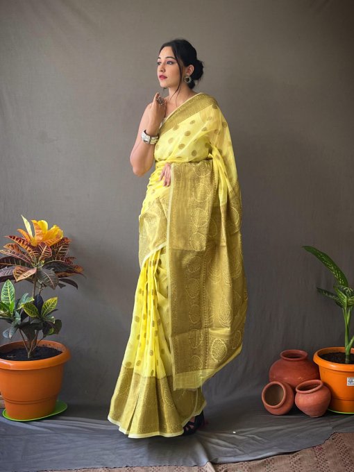 Stunning Yellow Linen Silk Traditional Saree dvz0003169