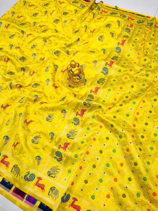 Stunning yellow Soft Silk woven saree dvz0003079