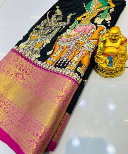 Traditional Indian Block-Printed Kalamkari Design Best Quality saree dvz0003586-2