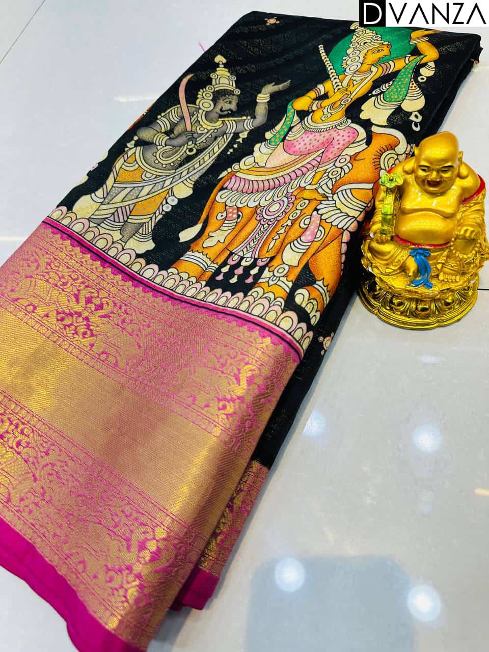 Traditional Indian Block-Printed Kalamkari Design Best Quality saree dvz0003586-2