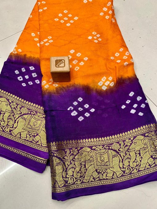 Traditional Two Color Bandhani Saree DVZ0003982