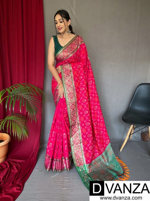 Traditional pink Beautiful Patola Woven Saree dvz0003499