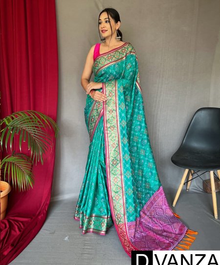 Traditional sea green Beautiful Patola Woven Saree dvz0003499