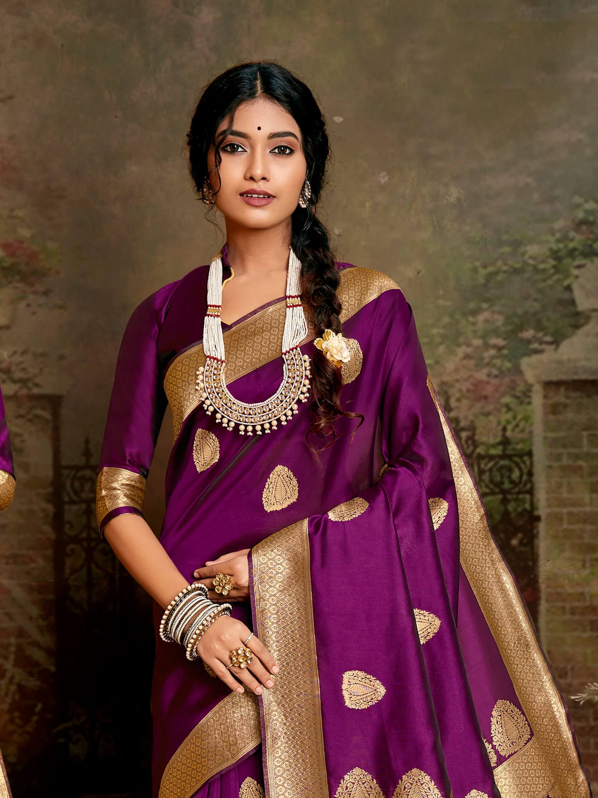 Purple Organic Linen Jamdani with Jacquard Work and Pallu –  ShopBollyWear.Com