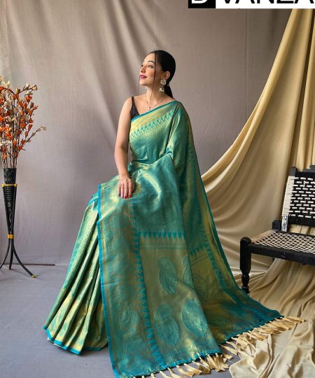 Trending Sea Green Kanjeevaram Silk Saree dvz0003358-2