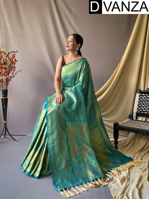 Trending Sea Green Kanjeevaram Silk Saree dvz0003358-2