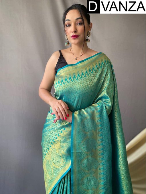 Trending Sea Green Kanjeevaram Silk Saree dvz0003358-3