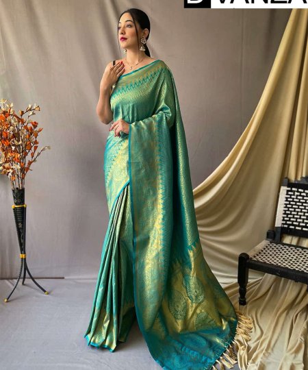 Trending Sea Green Kanjeevaram Silk Saree dvz0003358