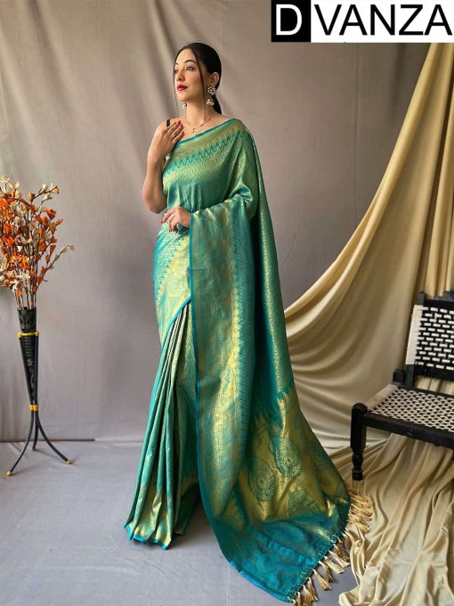 Trending Sea Green Kanjeevaram Silk Saree dvz0003358