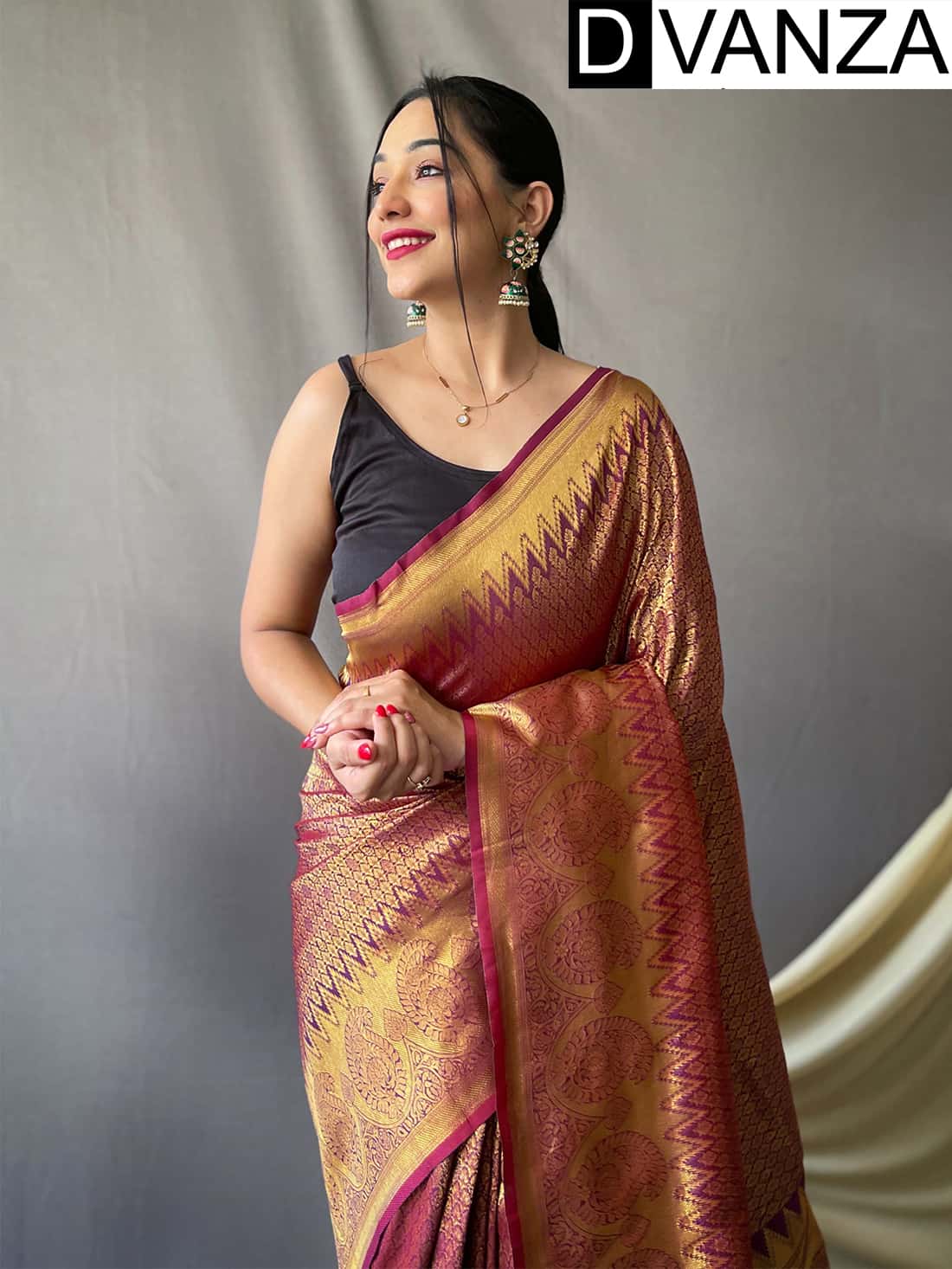 Trending wine Kanjeevaram Silk Saree dvz0003355-3