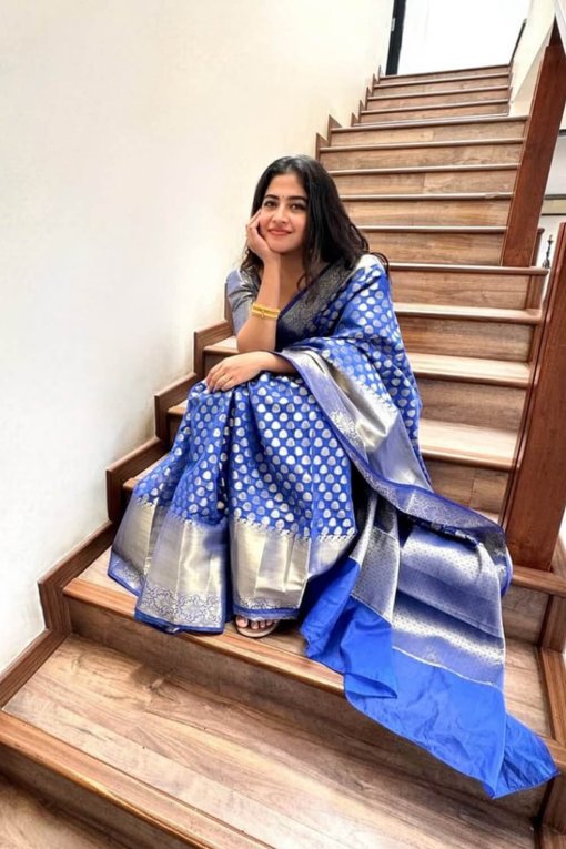 Trendy Blue Banarasi Soft Silk Saree DV422-4