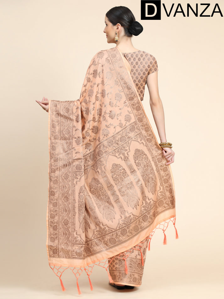 Trendy Peach Cotton silk woven saree dvz0003259-3