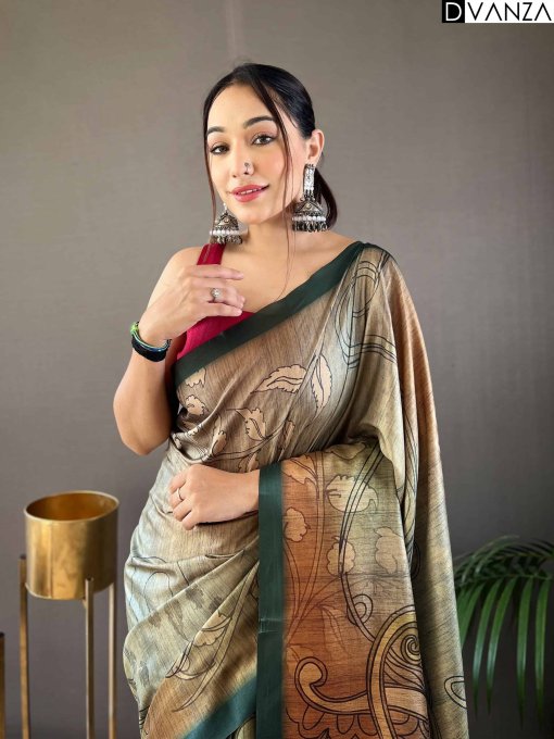 Trendy Satin Cotton Kalamkari Saree dvz0003955-2