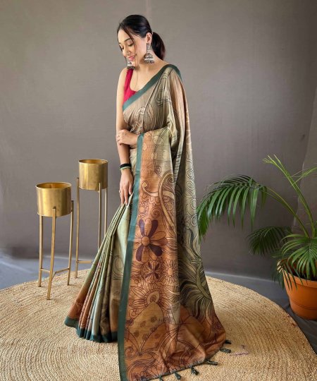 Trendy Satin Cotton Kalamkari Saree dvz0003955-3