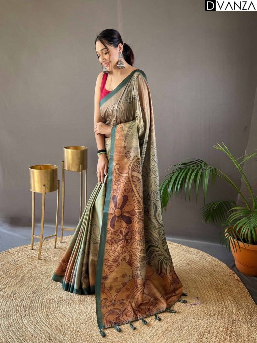 Trendy Satin Cotton Kalamkari Saree dvz0003955-3