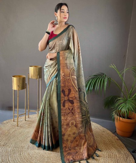 Trendy Satin Cotton Kalamkari Saree dvz0003955