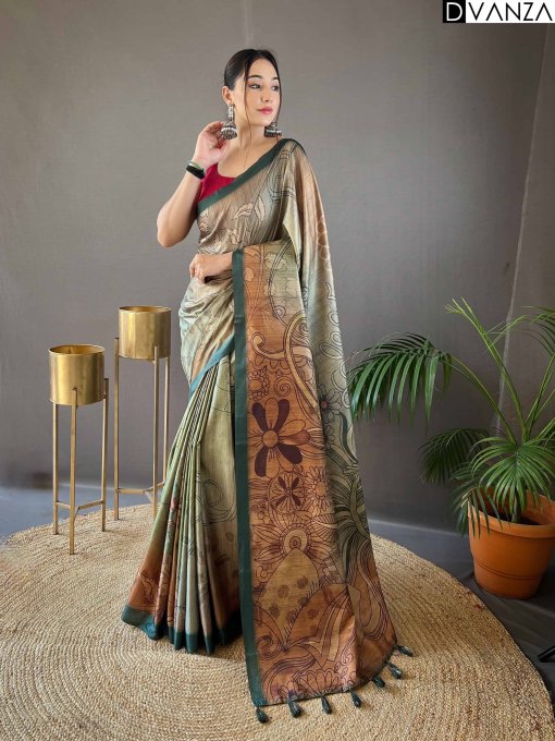 Trendy Satin Cotton Kalamkari Saree dvz0003955