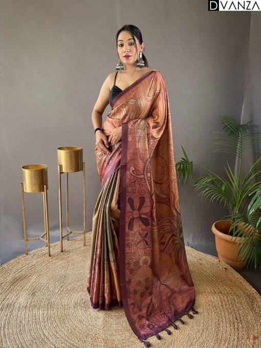 Trendy Satin Cotton Kalamkari Saree dvz0003956