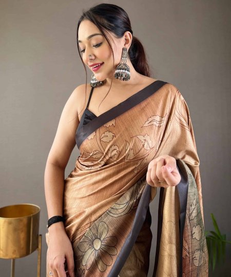 Trendy Satin Cotton Kalamkari Saree dvz0003957-2