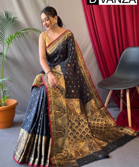 Trendy Soft Kanchipuram Silk Saree (Black) dvz0003371-2