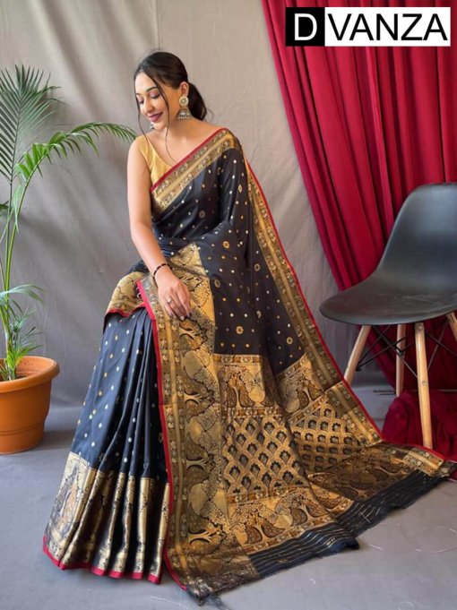 Trendy Soft Kanchipuram Silk Saree (Black) dvz0003371-2