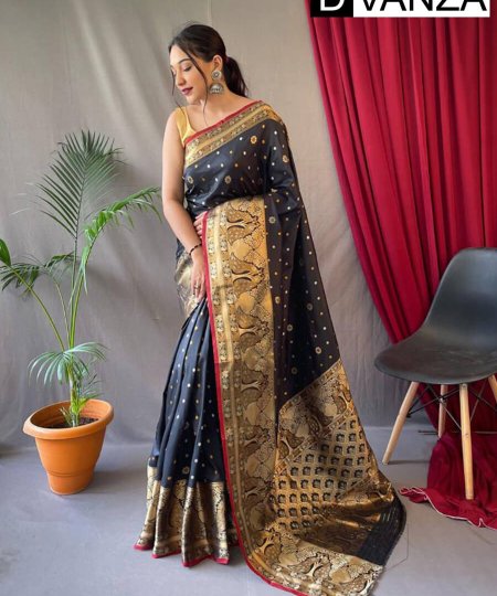 Trendy Soft Kanchipuram Silk Saree (Black) dvz0003371