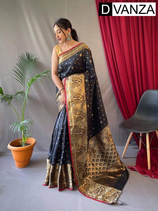 Trendy Soft Kanchipuram Silk Saree (Black) dvz0003371