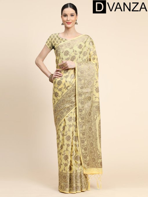 Trendy Yellow Cotton silk woven saree dvz0003260-2