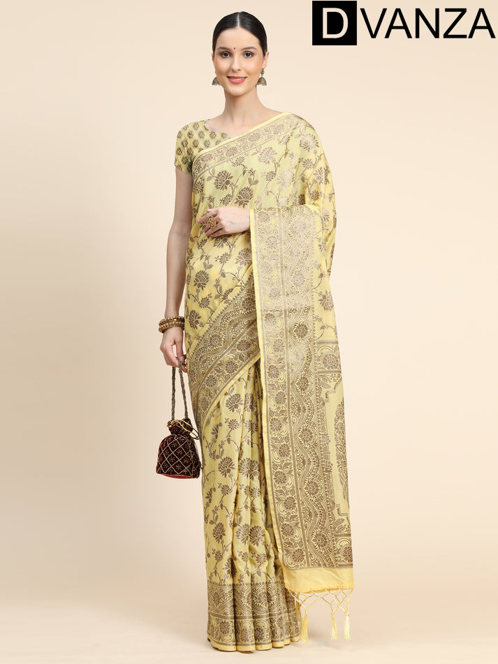 Trendy Yellow Cotton silk woven saree dvz0003260