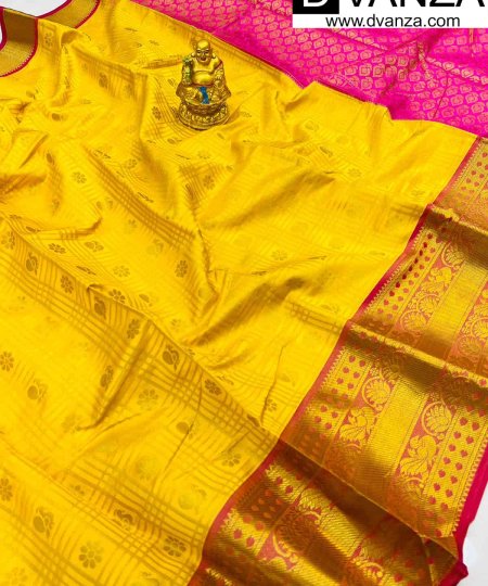 Trendy Yellow Kanchipuram Silk Traditional saree dvz0003503