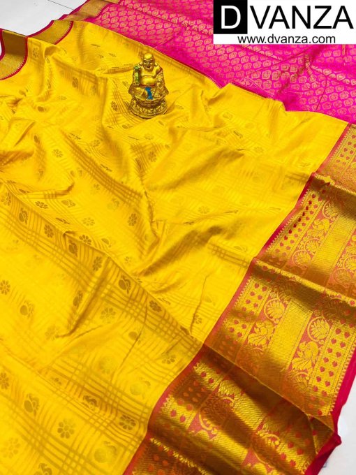 Trendy Yellow Kanchipuram Silk Traditional saree dvz0003503