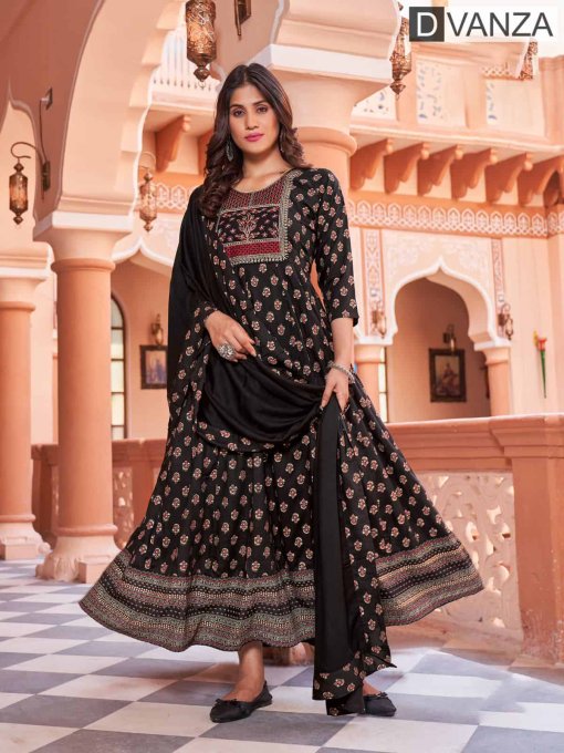 Trendy and Stylish Black Anarkali Kurti With Dupatta dvz0003531