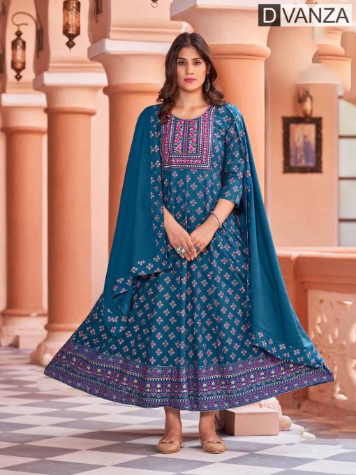 Trendy and Stylish Blue Anarkali Kurti With Dupatta dvz0003531