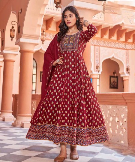 Trendy and Stylish Maroon Anarkali Kurti With Dupatta dvz0003531