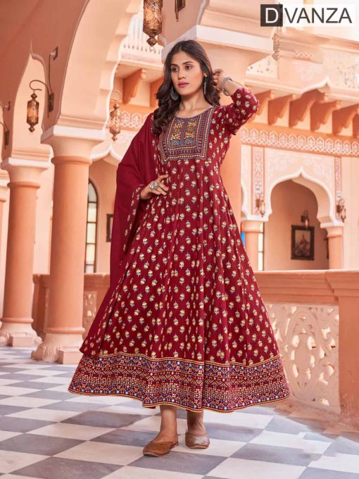 Trendy and Stylish Maroon Anarkali Kurti With Dupatta dvz0003531