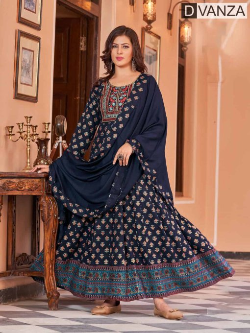 Trendy and Stylish navy blue Anarkali Kurti With Dupatta dvz0003531