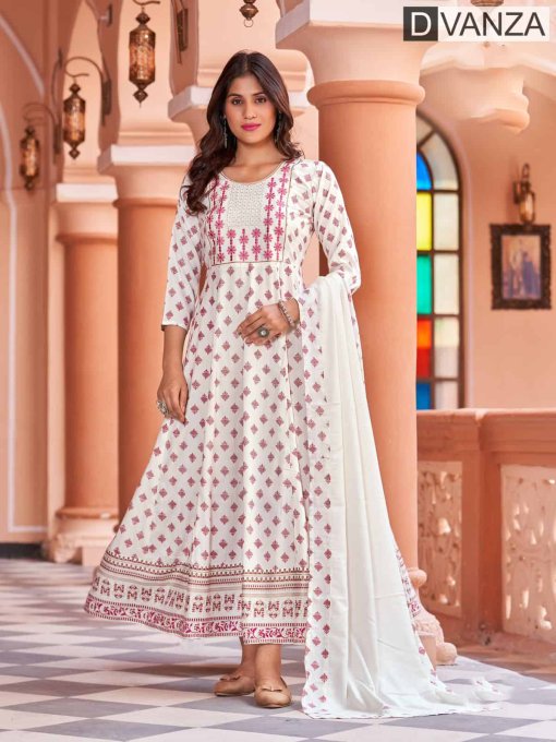 Trendy and Stylish white Anarkali Kurti With Dupatta dvz0003531