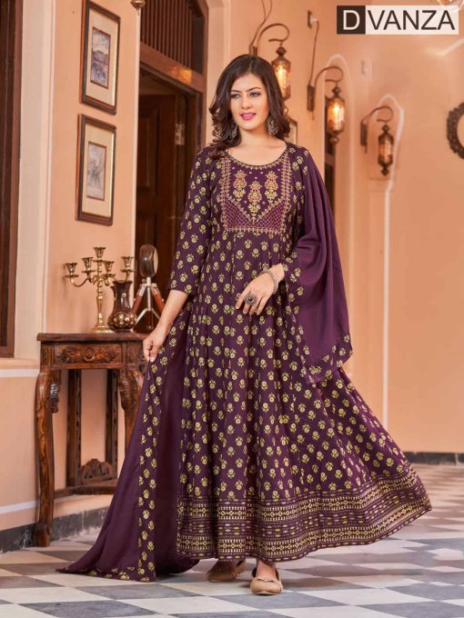 Trendy and Stylish wine Anarkali Kurti With Dupatta dvz0003531