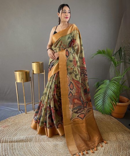 Tussar silk Kalamkari Print saree dvz0003953