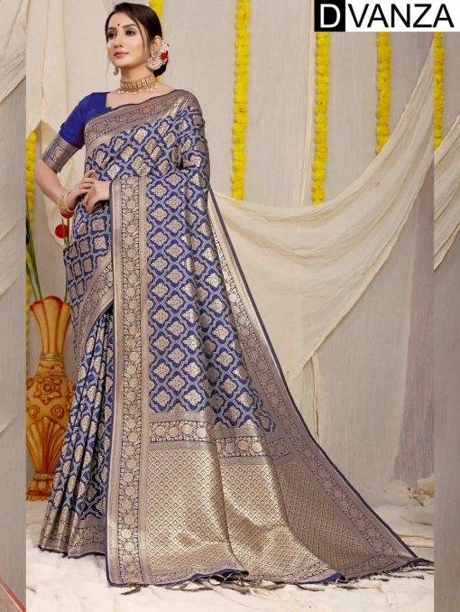 Unique Navy blue silk saree for wedding Ceremony dvz0003537