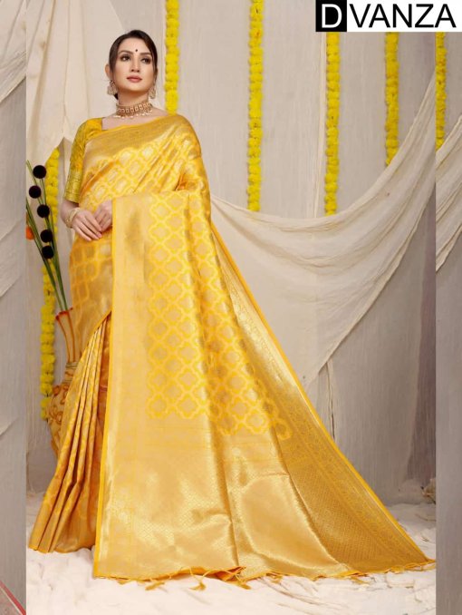 Unique Yellow silk saree for wedding Ceremony dvz0003537