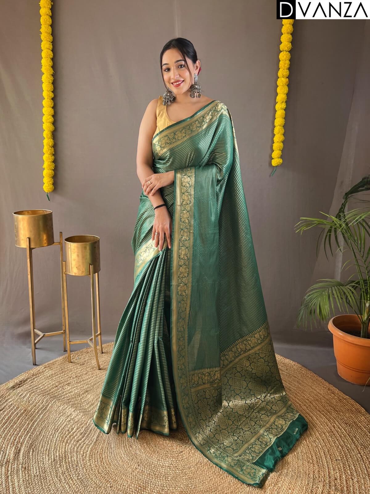 Unique green color woven Silk Saree dvz0003994