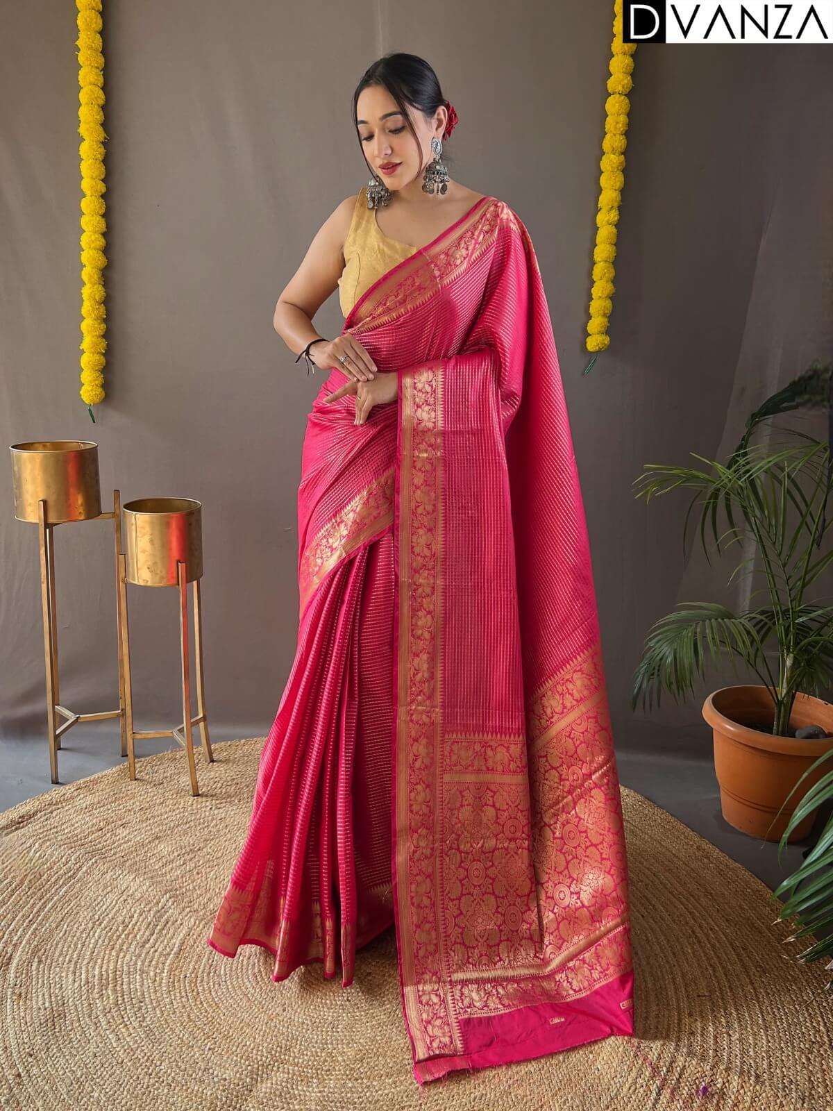 Unique pink color woven Silk Saree dvz0003994