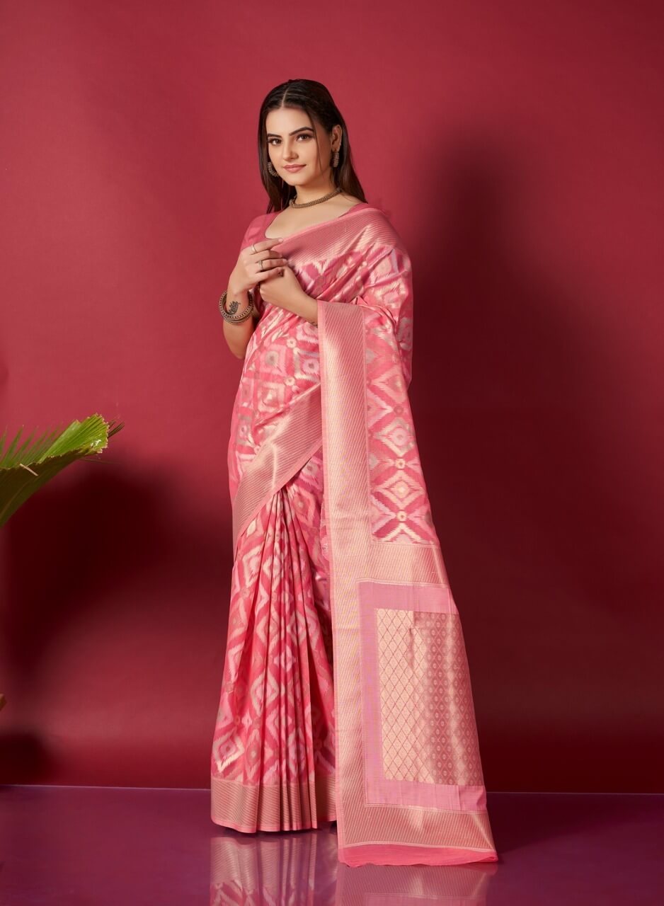 Women Hot Pink Trending Linen silk woven Saree dvz0003528