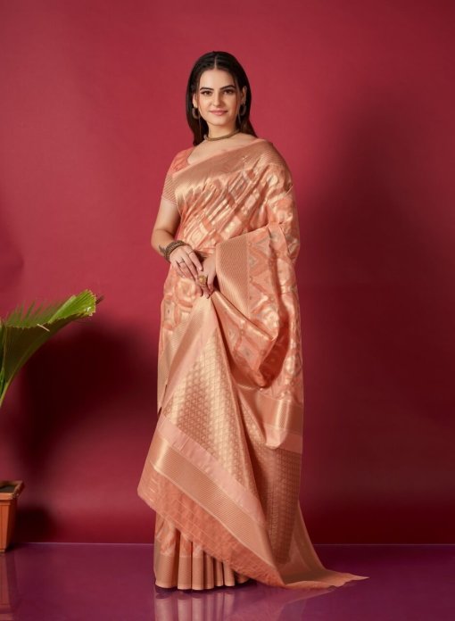 Women Peach Trending Linen silk woven Saree dvz0003528