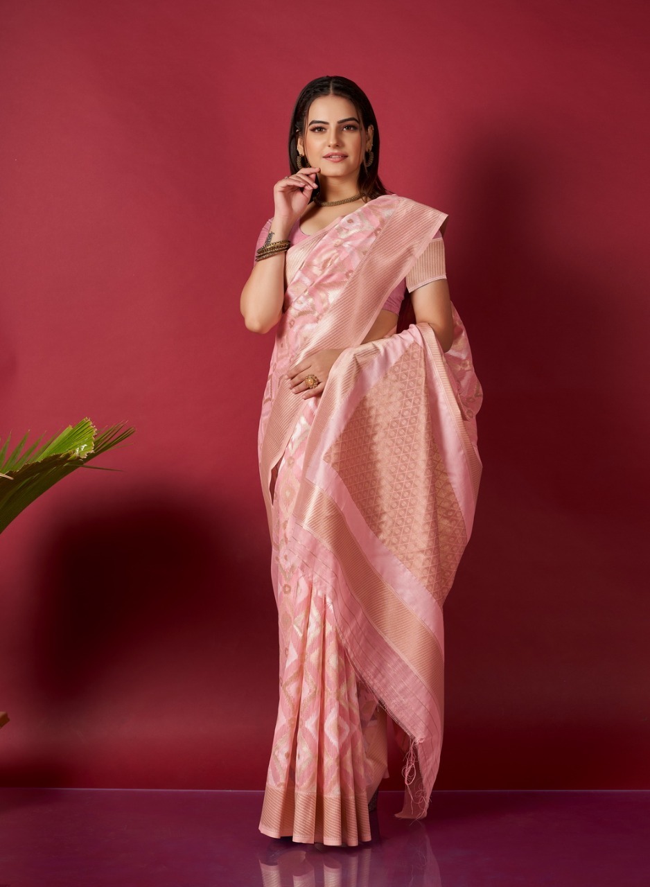 Women Pink Trending Linen silk woven Saree dvz0003528