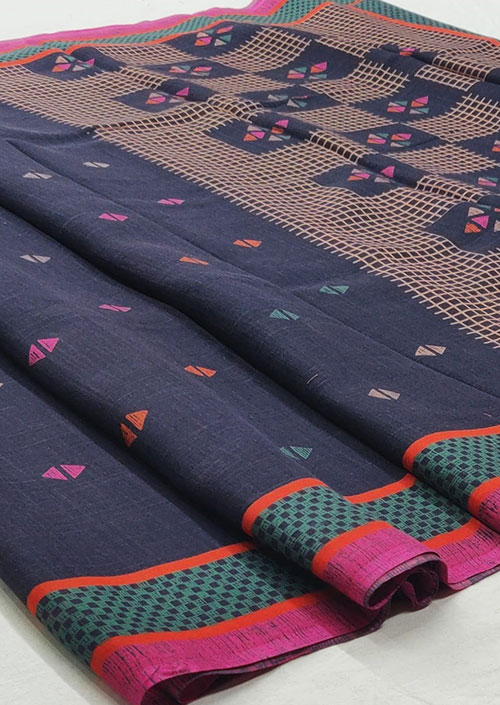 Women's Blue Linen silk saree - Linen silk sarees india - dvz000052