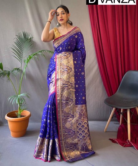 Women's Branded Blue Soft Kanchipuram Silk Saree dvz0003368