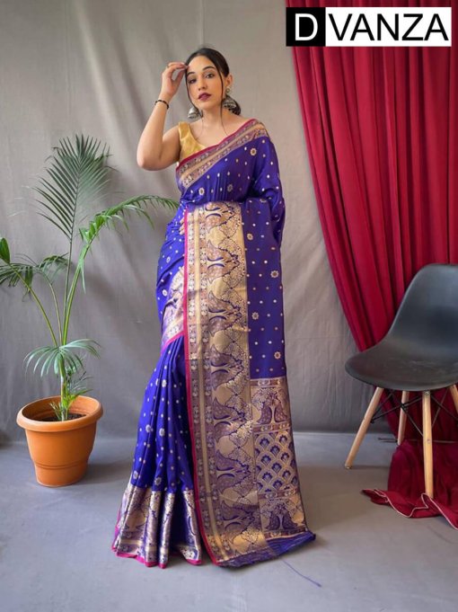 Women's Branded Blue Soft Kanchipuram Silk Saree dvz0003368